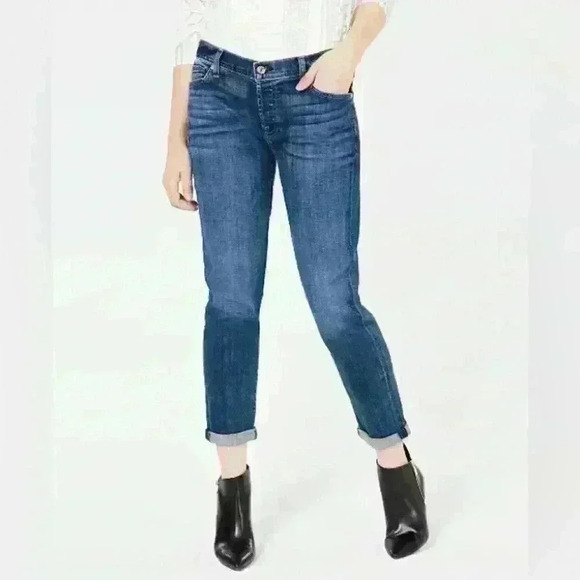 7 For All Mankind Josefina Rolled Hem Midrise Boyfriend Jeans - Picture 1 of 11